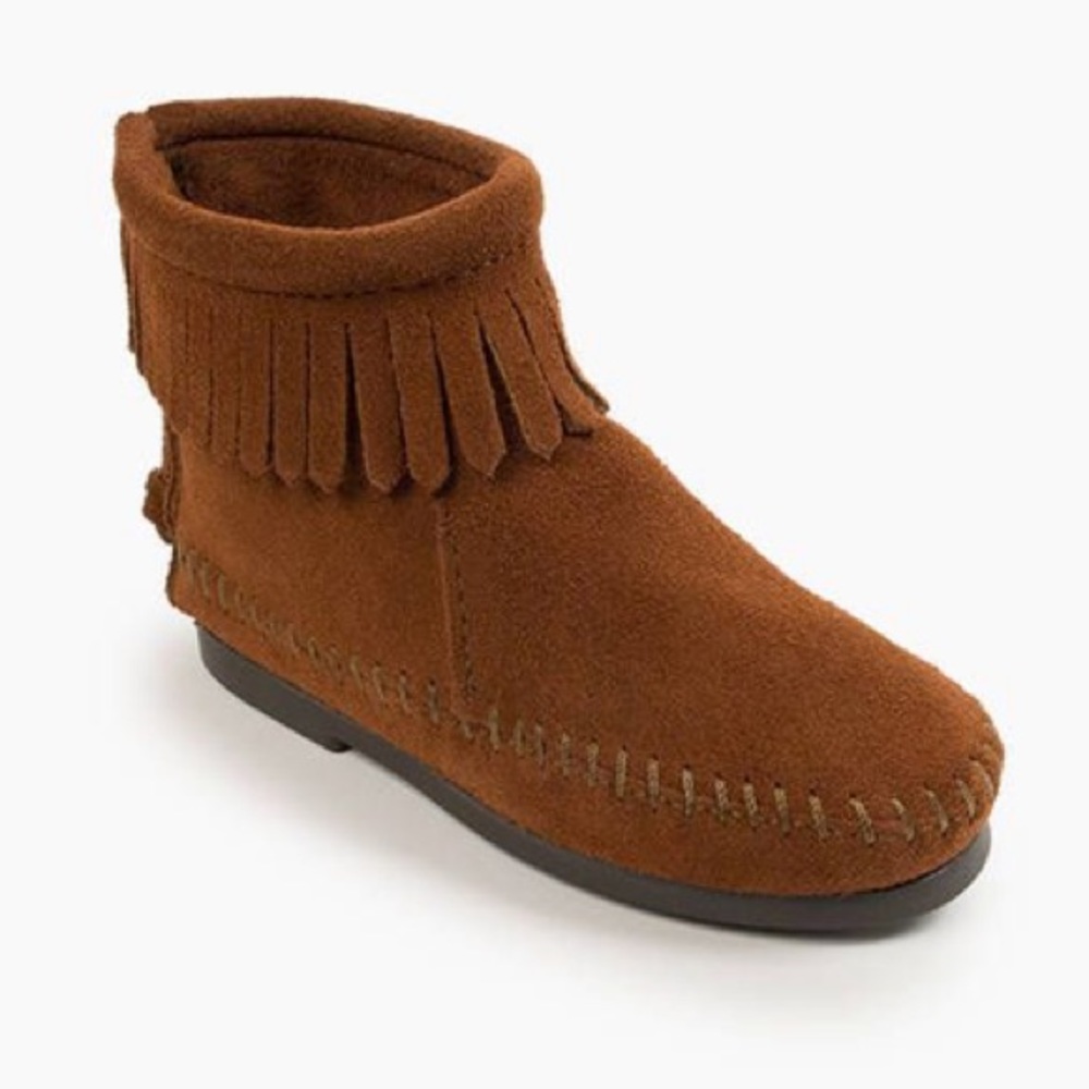 Minnetonka Kids Back Zipper Suede Boot Hardsole Size 10